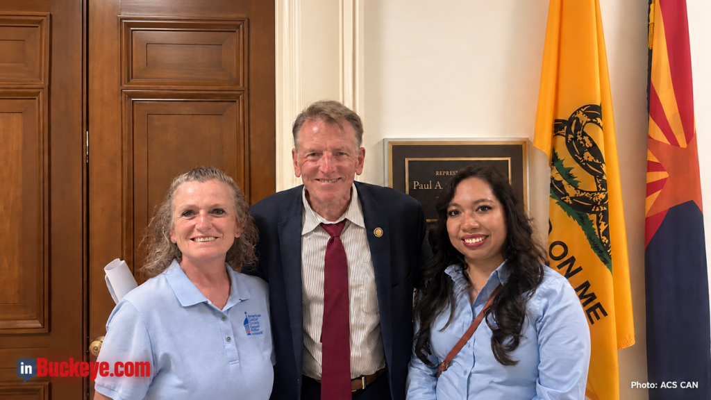 Stephanie Alvarez, right, with Rep. Paul Gosar and another attendee during a cancer advocacy visit in Washington.